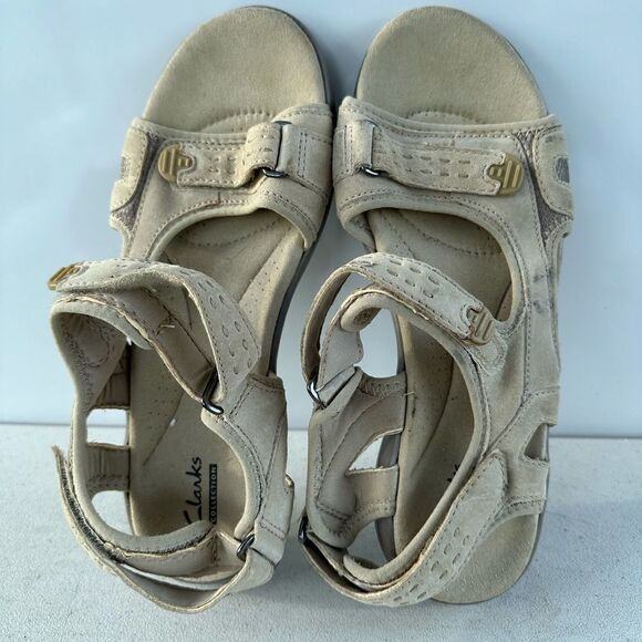 Clarks Collection Sandals Womens 8,5 Adjustable Straps Beige Leather - Picture 8 of 8